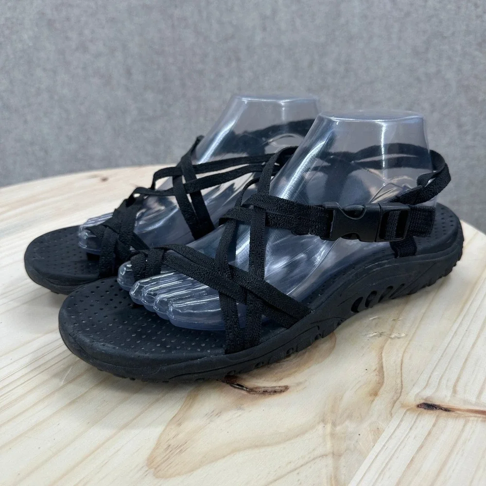 Skechers Reggae Positive Space Strappy Hiking Sandals 9 Black Buckle Sport Shoes